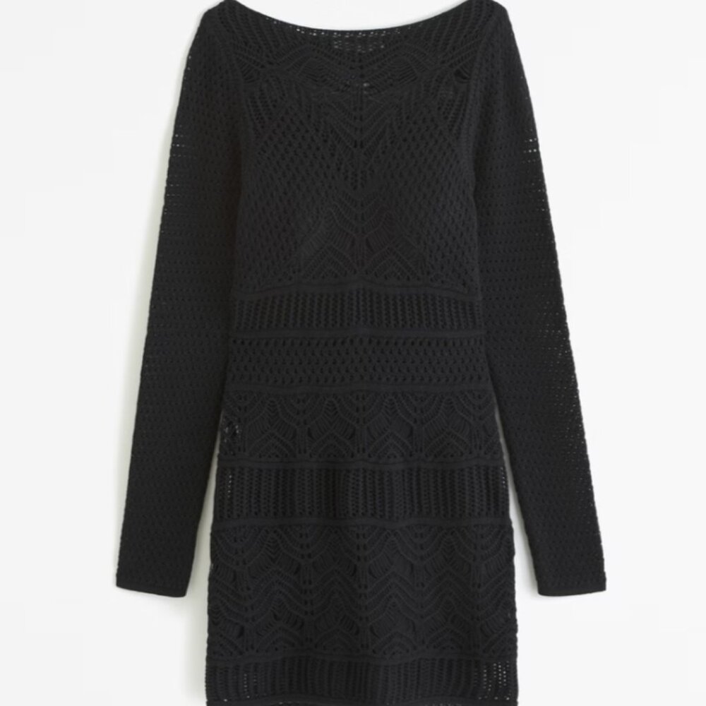 Long-Sleeve Crochet-Style Mini Dress,